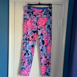 Lilly Pulitzer Blue, Neon Pink & Navy Floral Leggings